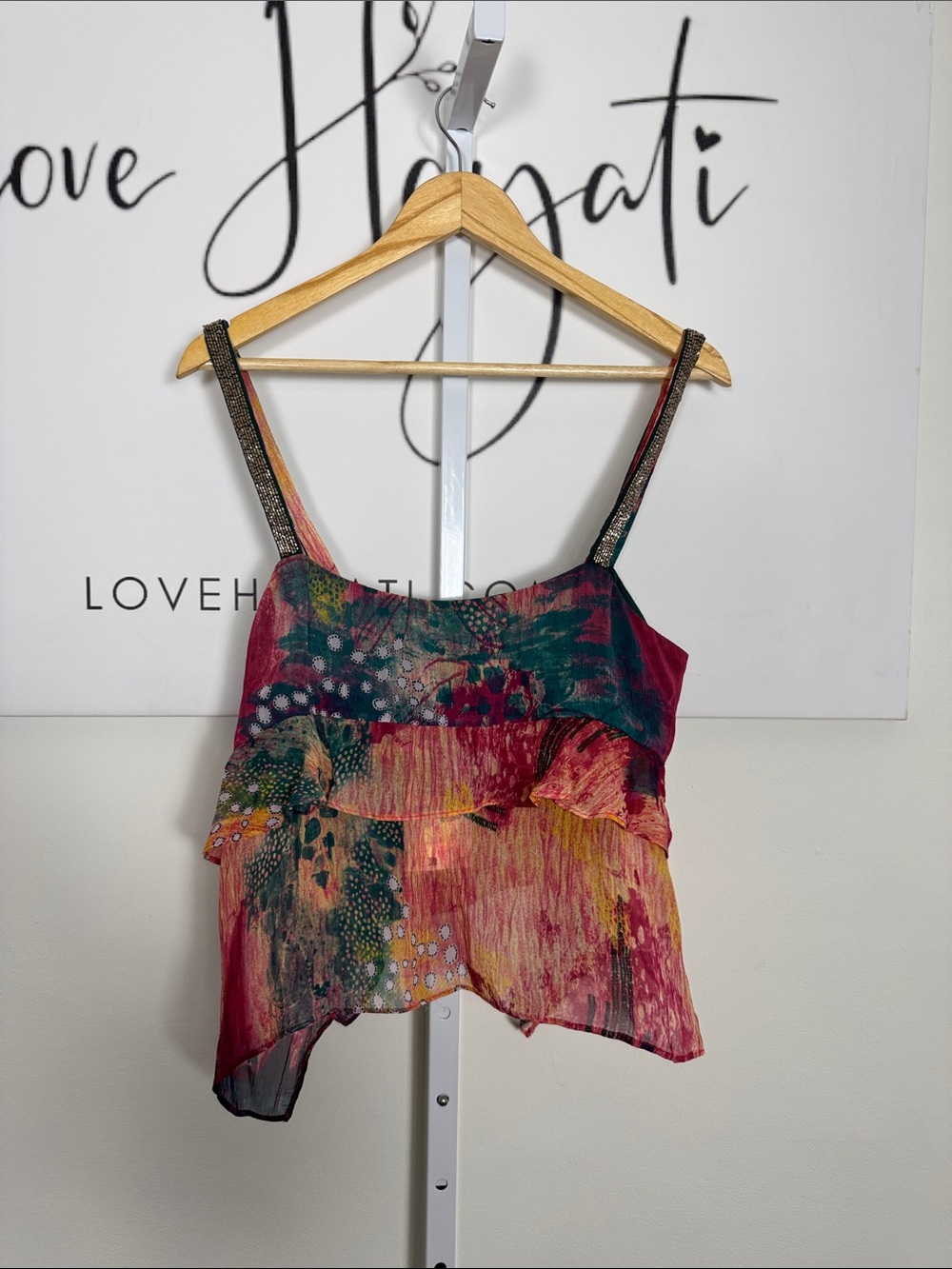 Zara Multicolor Ruffled Camisole with Teal and Magenta Size Large NWT